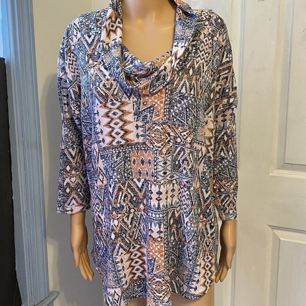 ABSOLUTELY FAMOUS Tunic Top Blouse Women Plus 2X Cowl Neck 3/4 Sleeve Stretch